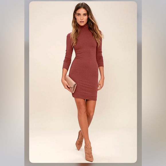 S - Lulu’s Party Goer Rusty Rose Long Sleeve Bodycon Dress - Picture 5 of 8